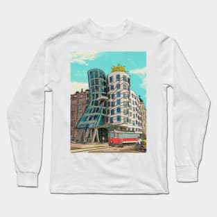 Dancing House Prague Czech Republic Illustration Long Sleeve T-Shirt